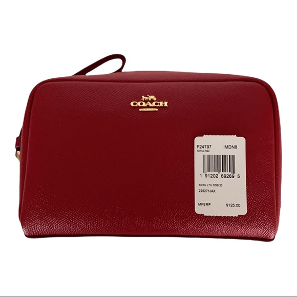 Coach Red Leather Boxy Cosmetic Case 20 - Picture 7 of 13
